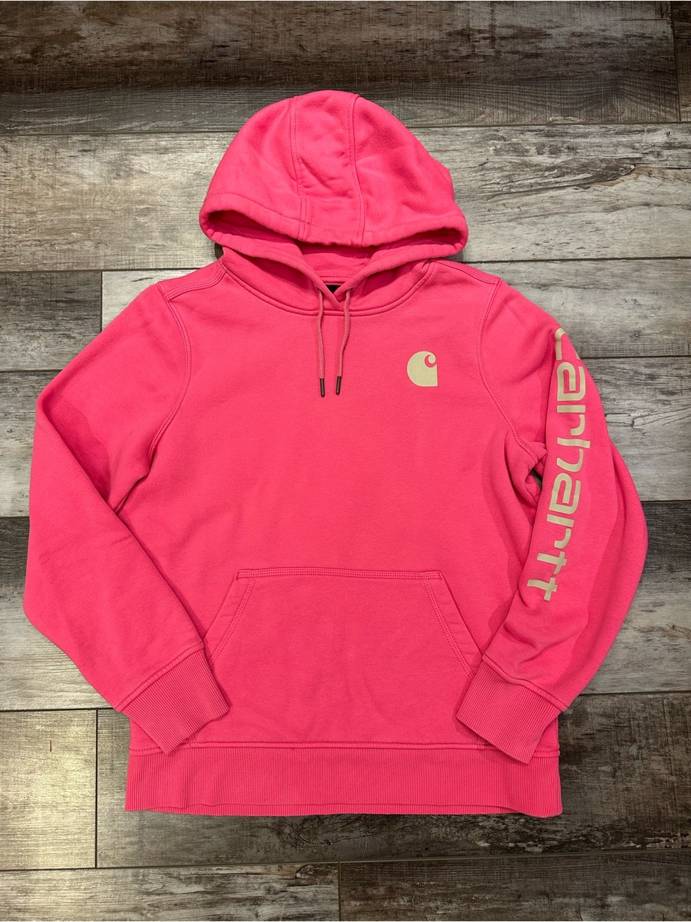 Carhartt Men’s Hot Pink Hooded Sweatshirt with Yellow Logo